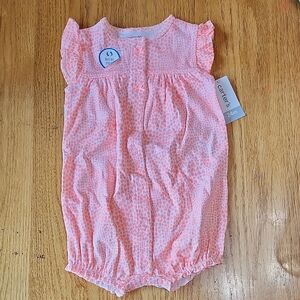 Carter's Coral Patterned Baby Romper onsie w/ hearts snaps bows Toddler 24 mo